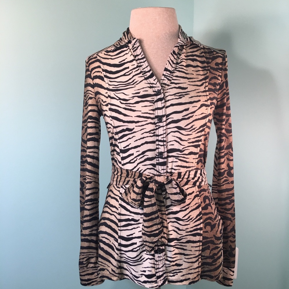 Isabella Rodriguez Tailored Zebra Print Blouse